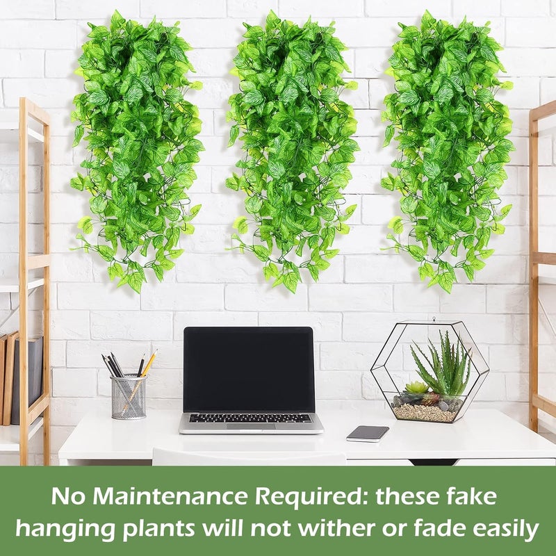 Hoteam 12 Pcs Artificial Hanging Plants 32 Inch Fake Ivy Vines with Fake Leaves Patio Artificial Plants Greenery for Living Room Indoor Outdoor Wall, No Basket (Marble Queen Pothos) - Image 3