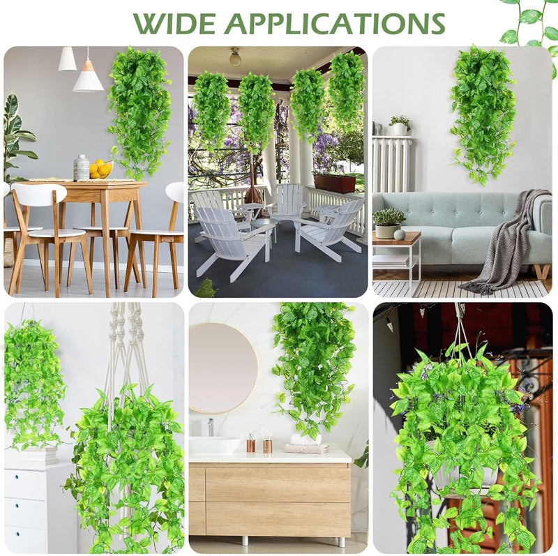 Hoteam 12 Pcs Artificial Hanging Plants 32 Inch Fake Ivy Vines with Fake Leaves Patio Artificial Plants Greenery for Living Room Indoor Outdoor Wall, No Basket (Marble Queen Pothos) - Image 5