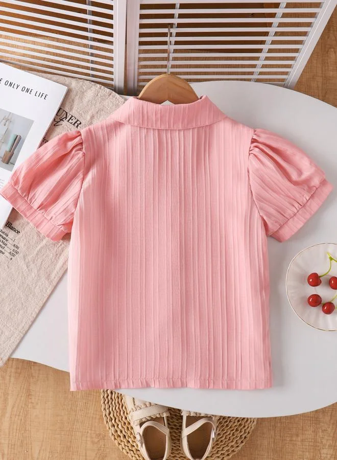 Take Two Girls Pink Textured Puff Sleeve Shirt