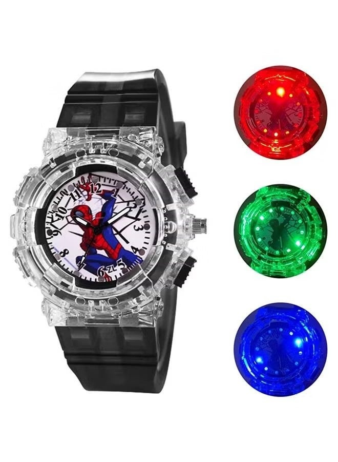 SPIDERMAN Kids Watch, Kids Analog Watch for Boys Girls,Adjustable Strap Learning Time Kids Wrist Watch with 7 Colors Flashing,Cool Inexpensive Gift for Toddlers,Boys,Girls - Image 1