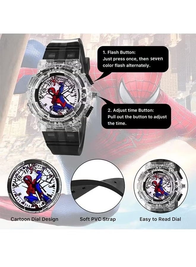 SPIDERMAN Kids Watch, Kids Analog Watch for Boys Girls,Adjustable Strap Learning Time Kids Wrist Watch with 7 Colors Flashing,Cool Inexpensive Gift for Toddlers,Boys,Girls - Image 5