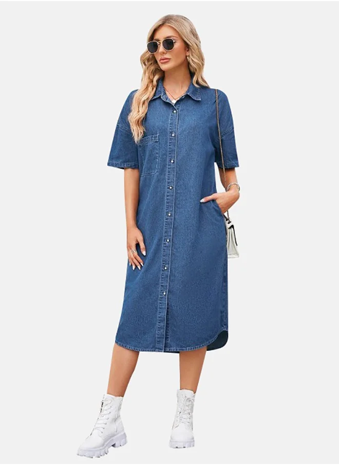 يونيكي Blue Denim Casual Denim Dress