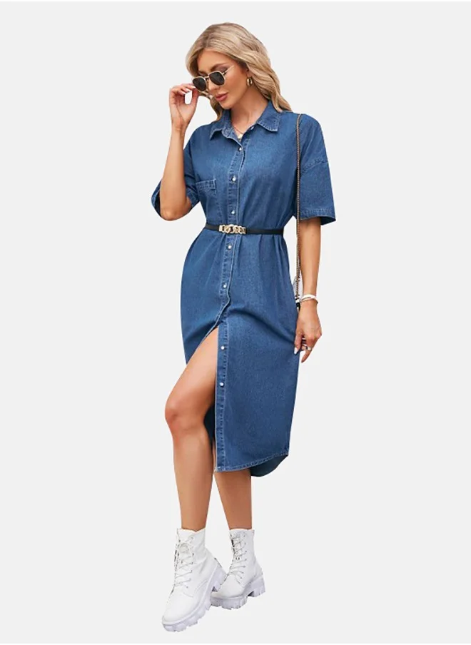 يونيكي Blue Denim Casual Denim Dress