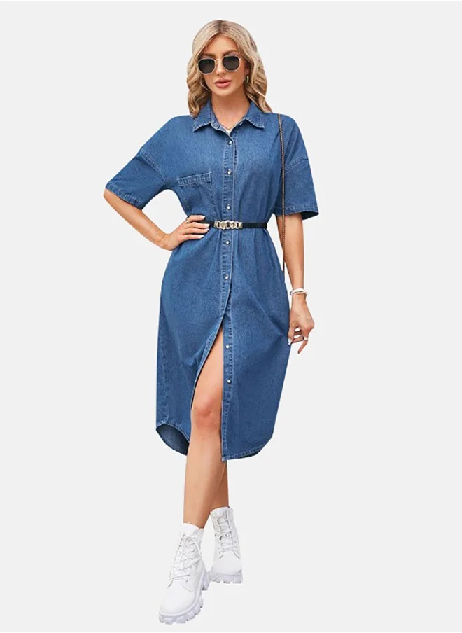 يونيكي Blue Denim Casual Denim Dress