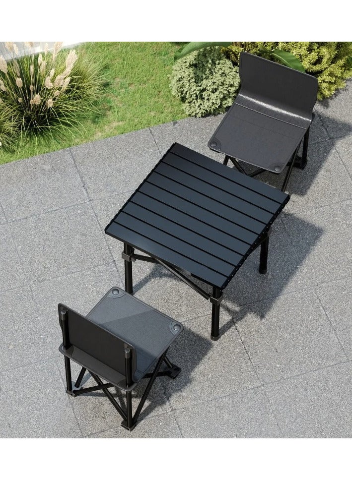 Yuwell Portable Roll-Up Camping Table with 4 Chairs, Lightweight Aluminum Folding Picnic Table Set with Carry Bag, Waterproof, Rust-Resistant Outdoor Table & Chair for Camping Table 53×50×50 cm Black - Image 4