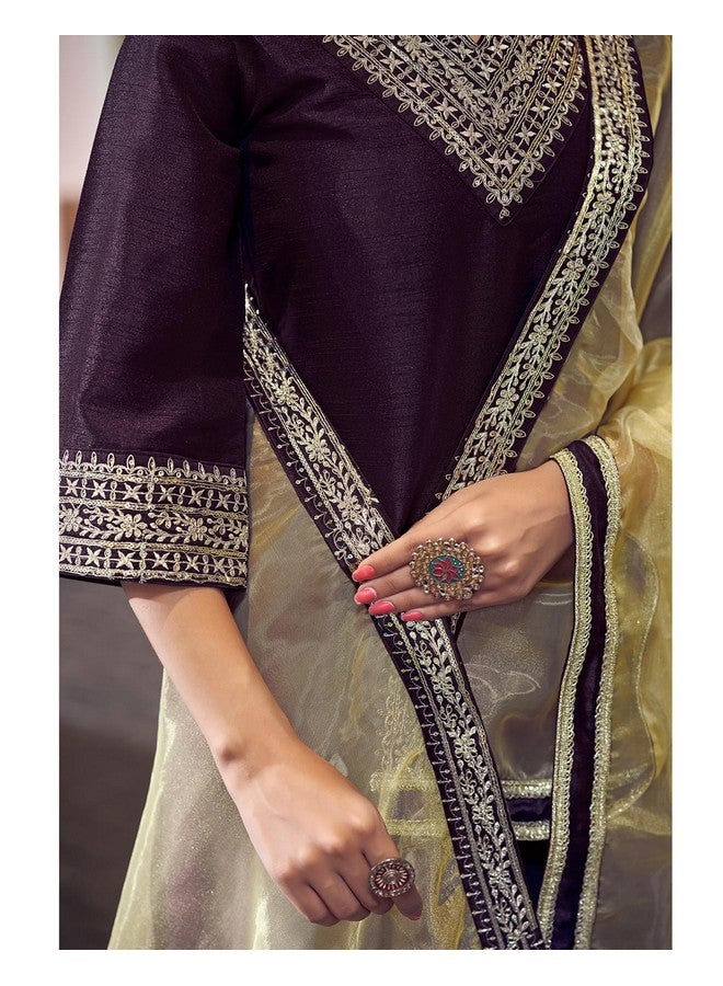 سيريل طقم كورتا مستقيمة مطرزة من الحرير للنساء من SIRIL مع دوباتا (104KBD1133-S_Wine) - Image 5