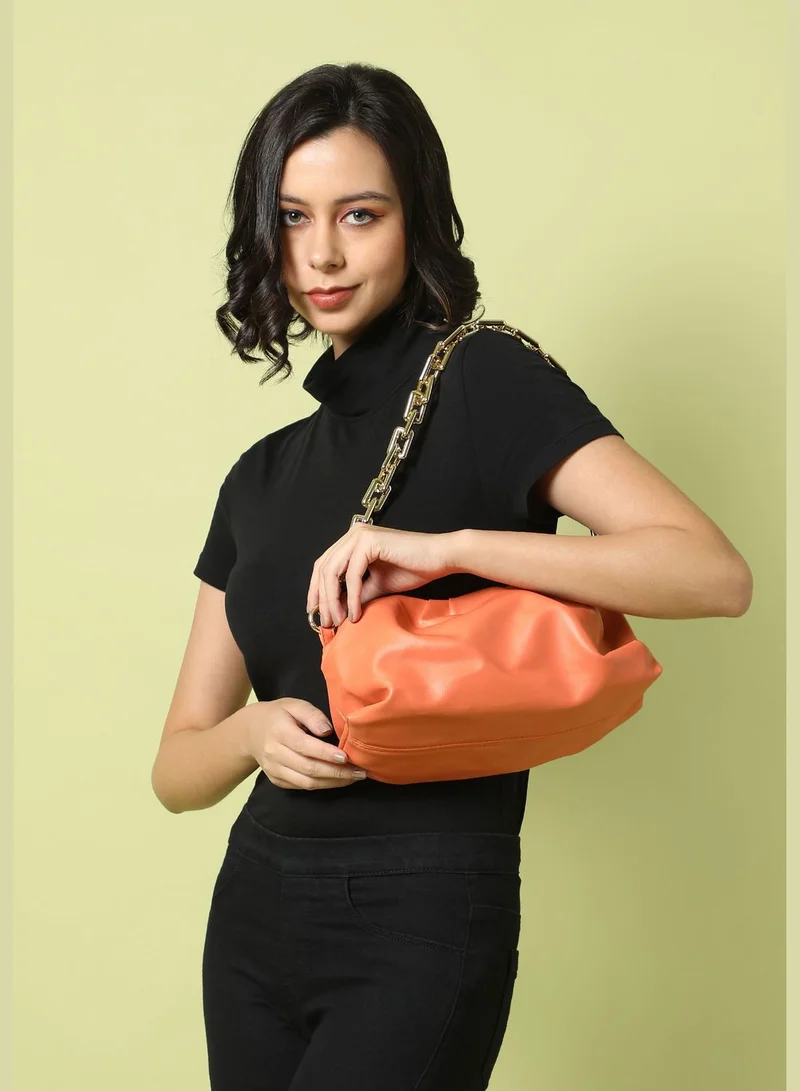 Haute Sauce Solid Zip Lock Shoulder Bag with Chain Strap
