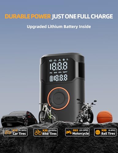 UZNY Tire Inflator Portable Air Compressor-150PSI Tire Air Pump, 5X Faster with Digital Gauge, Auto-Off & LED Light, Air Pump for Car Tires, Motorcycle, Bike, Balls & More, Car Gifts for Men Women - Image 3