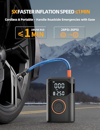 UZNY Tire Inflator Portable Air Compressor-150PSI Tire Air Pump, 5X Faster with Digital Gauge, Auto-Off & LED Light, Air Pump for Car Tires, Motorcycle, Bike, Balls & More, Car Gifts for Men Women - Image 2