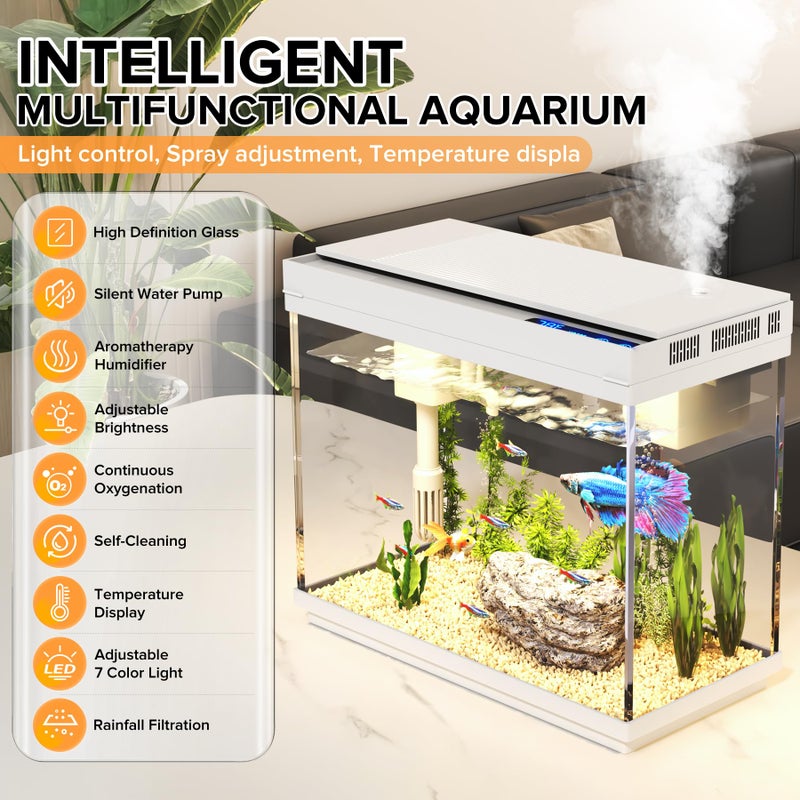 Vehipa Fish Tank 2.4 Gallon Aquarium Kit with Humidifier 7-Color Auto-Looping 3 in 1 Quiet Pump with Filteration & Oxygenation & Circulation, Temperature Display, HD Glass - Image 2