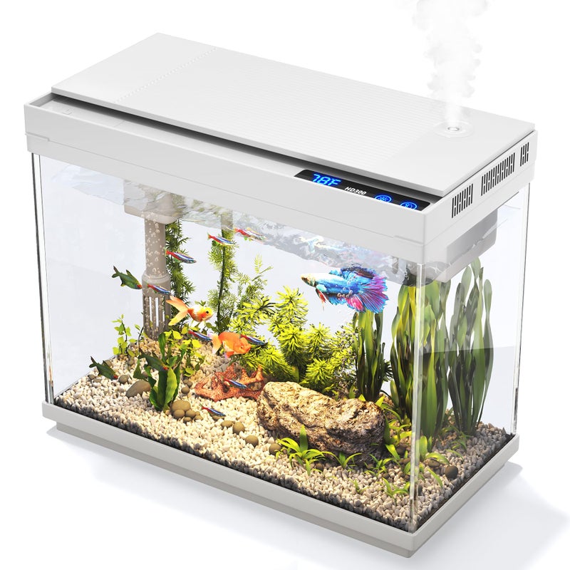 Vehipa Fish Tank 2.4 Gallon Aquarium Kit with Humidifier 7-Color Auto-Looping 3 in 1 Quiet Pump with Filteration & Oxygenation & Circulation, Temperature Display, HD Glass - Image 1