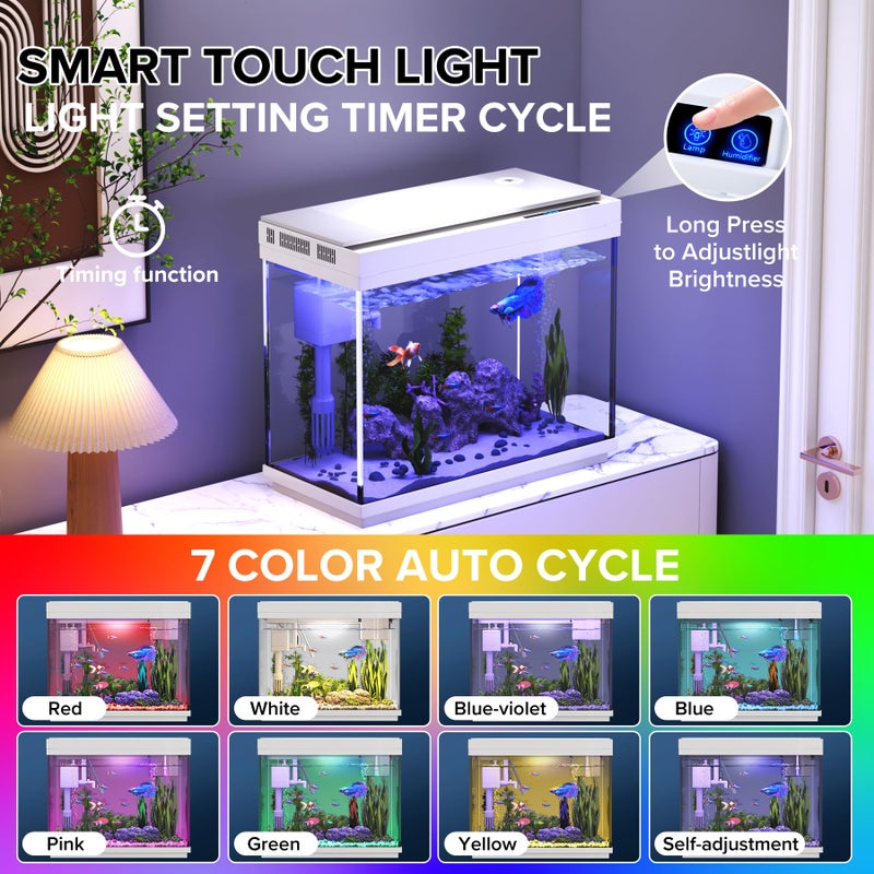 Vehipa Fish Tank 2.4 Gallon Aquarium Kit with Humidifier 7-Color Auto-Looping 3 in 1 Quiet Pump with Filteration & Oxygenation & Circulation, Temperature Display, HD Glass - Image 5
