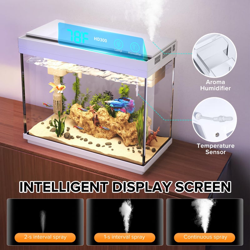 Vehipa Fish Tank 2.4 Gallon Aquarium Kit with Humidifier 7-Color Auto-Looping 3 in 1 Quiet Pump with Filteration & Oxygenation & Circulation, Temperature Display, HD Glass - Image 4