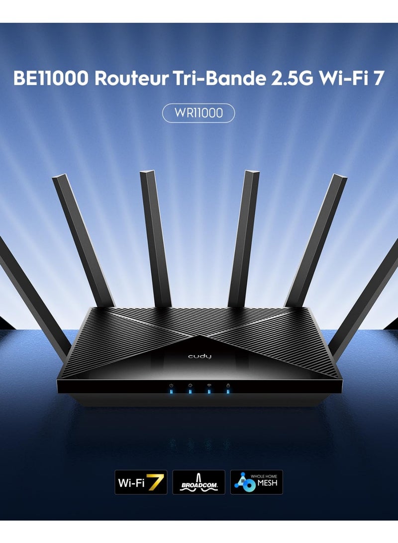 Cudy BE11000 Tri-Band WiFi 7 Router, 6-Stream 10 Gbps, 4 × 2.5G Ports, Up to 11000Mbps, VPN Server and Client, Cudy APP and Mesh, 6 × High-gain Antennas (Cudy WR11000) - Image 2