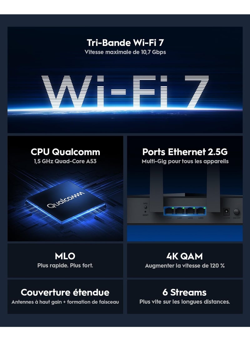 Cudy BE11000 Tri-Band WiFi 7 Router, 6-Stream 10 Gbps, 4 × 2.5G Ports, Up to 11000Mbps, VPN Server and Client, Cudy APP and Mesh, 6 × High-gain Antennas (Cudy WR11000) - Image 3