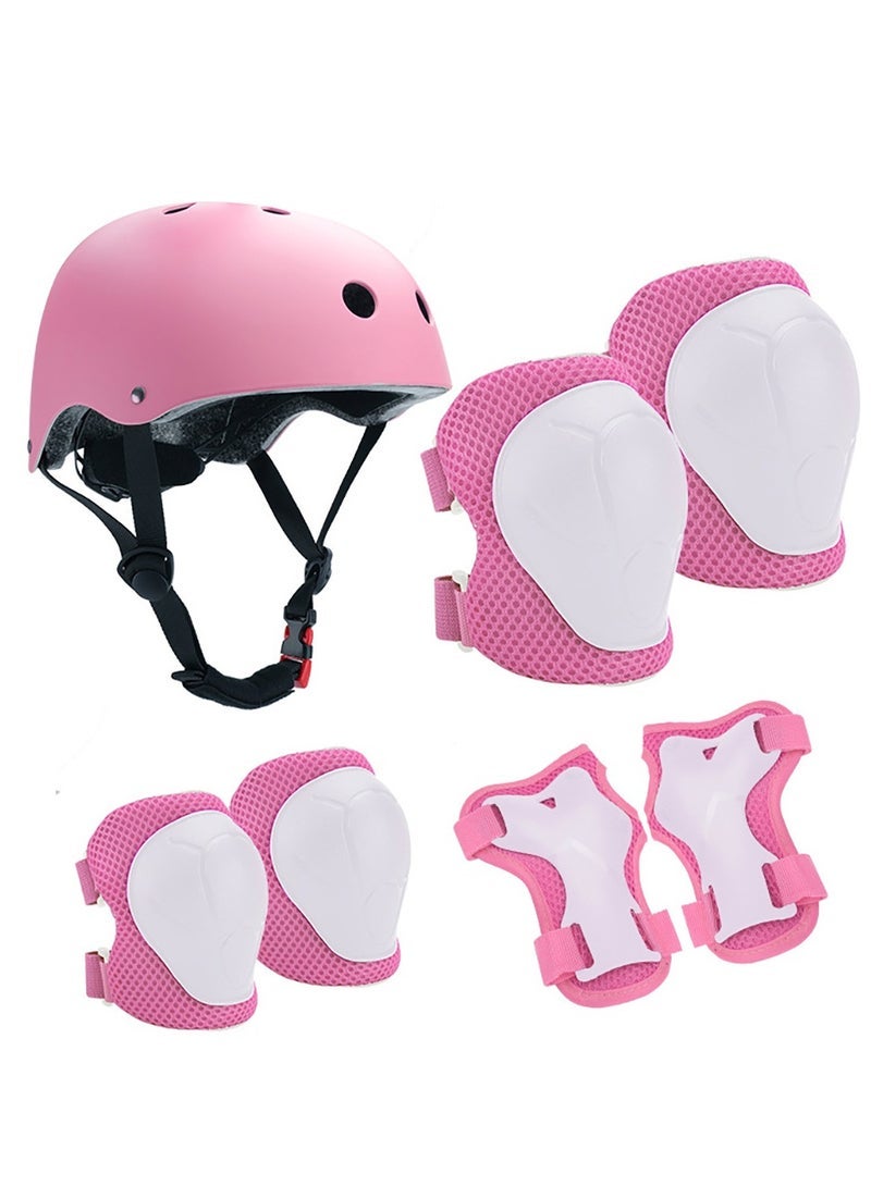 Kids Bike Helmet, Sports Protective Gear with Knee Pads and Elbow Pads, Children Protective Gear Kit for Skateboarding(Pink)  - Image 1