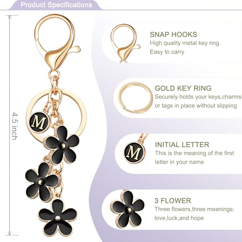 OUMILAN Initial Letter Keychain Cute Flower Charms Keyring for Handbag Backpack–Personalized A-Z Alphabet Jewelry Gift for Women Girl (M, Black) - Image 2