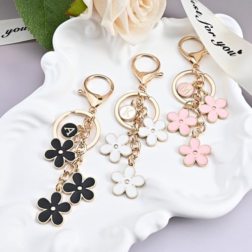 OUMILAN Initial Letter Keychain Cute Flower Charms Keyring for Handbag Backpack–Personalized A-Z Alphabet Jewelry Gift for Women Girl (M, Black) - Image 5