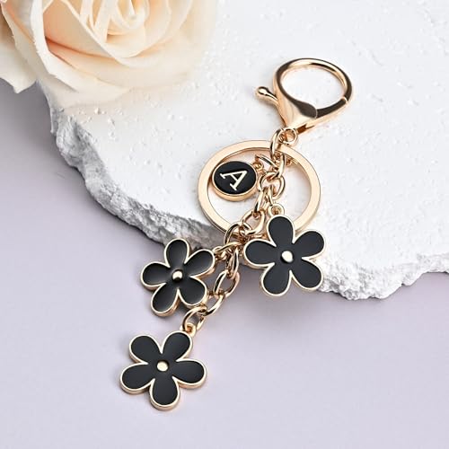 OUMILAN Initial Letter Keychain Cute Flower Charms Keyring for Handbag Backpack–Personalized A-Z Alphabet Jewelry Gift for Women Girl (M, Black) - Image 4