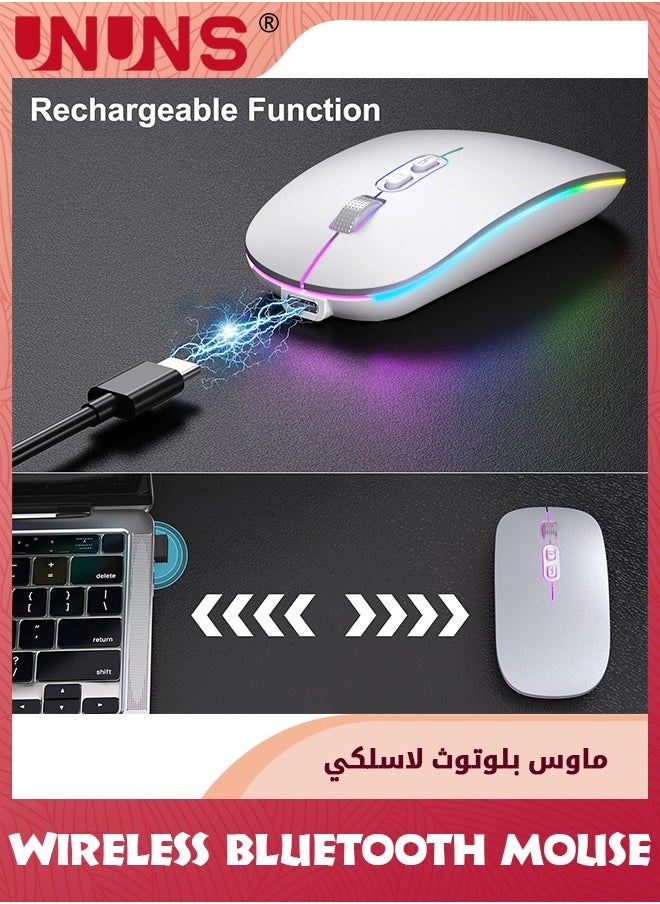 UNUNS LED Wireless Bluetooth Mouse,Rechargeable Slim Silent Laptop Mouse,Portable BT5.2+2.4G USB Receiver Dual Mode Computer Mice,3 Adjustable DPI,Mouse For Notebook Tablet Phone,Silver  - Image 3