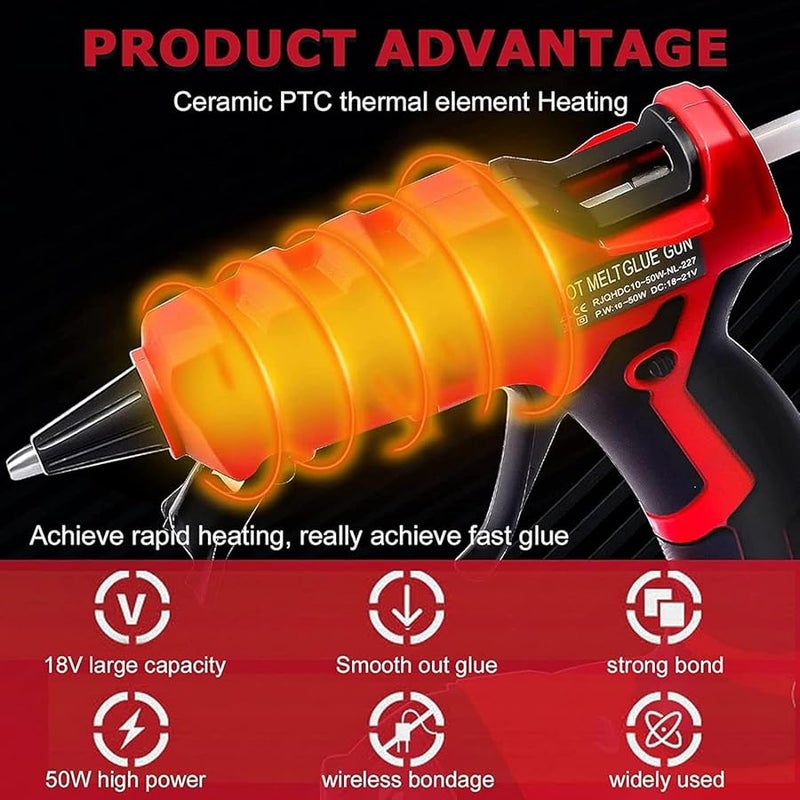 Red Cordless Hot Glue Gun 18V Battery Fast Preheat Anti Drip Ceramic Nozzle DIY Tool - Image 4