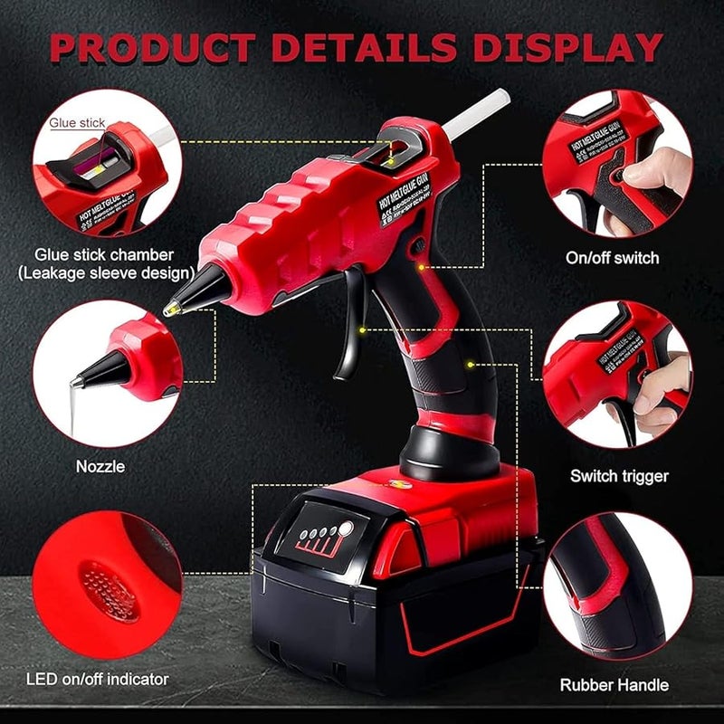 Red Cordless Hot Glue Gun 18V Battery Fast Preheat Anti Drip Ceramic Nozzle DIY Tool - Image 3