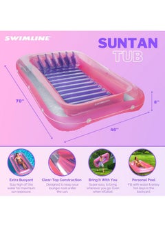 Swimline SWIMLINE ORIGINAL Suntan Tub 1-PACK Classic Inflatable Tanning Float Floating Lounge | Pink Personal Tan Pool Hybrid Lounger | Adjustable Pillow | Fill With Water | Reflective Tanning Design  - Image 2
