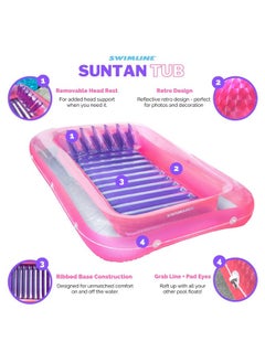 Swimline SWIMLINE ORIGINAL Suntan Tub 1-PACK Classic Inflatable Tanning Float Floating Lounge | Pink Personal Tan Pool Hybrid Lounger | Adjustable Pillow | Fill With Water | Reflective Tanning Design  - Image 5