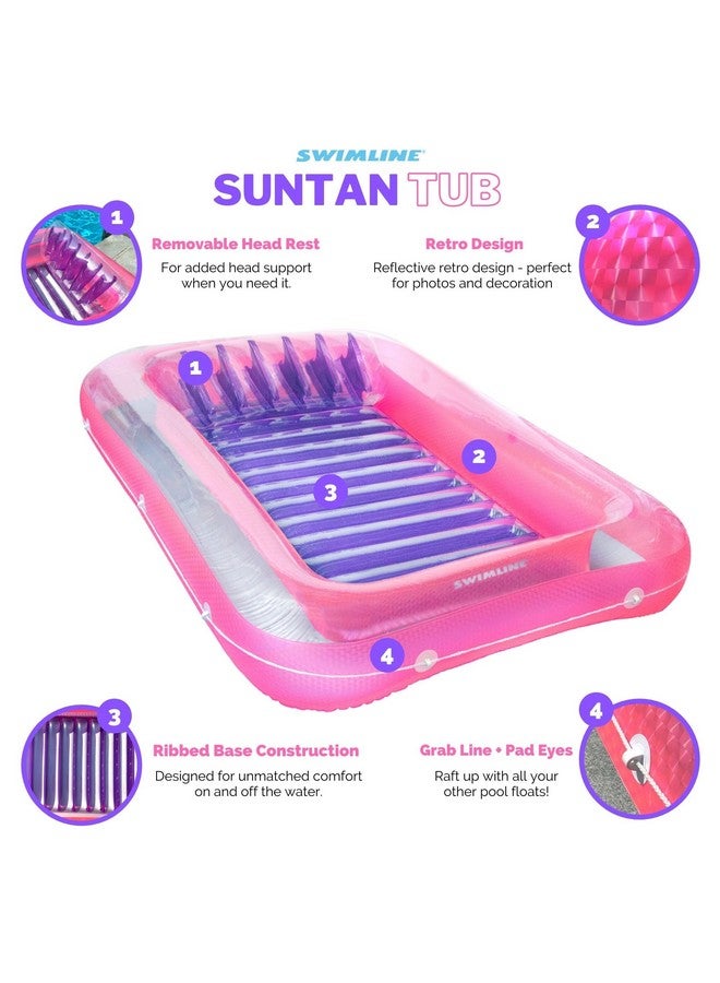 سويم لاين حوض تسمير أصلي من سويم لاين، عبوة واحدة، عوامة تسمير عائمة قابلة للنفخ | كرسي تسمير شخصي وردي | وسادة قابلة للتعديل | املأ بالماء | تصميم تسمير عاكس - Image 5
