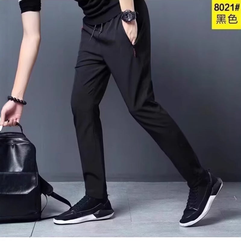Thin Ice Silk Pants Mens Summer Elastic Quick-drying Sports Casual Pants Breathable Loose plus size Pants Air Conditioning Summer Pants Black - Image 5