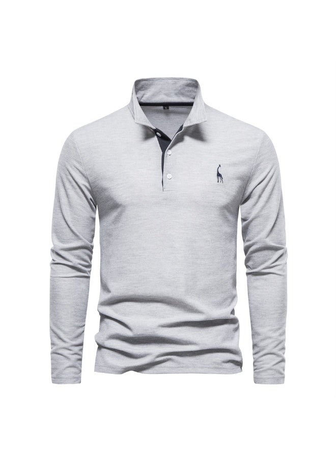 BIRD Spring Autumn Men's Street Fashion Lapel Button Solid Color High-End Leisure Comfortable Sports Long-Sleeved polo Shirt Tops - Image 1