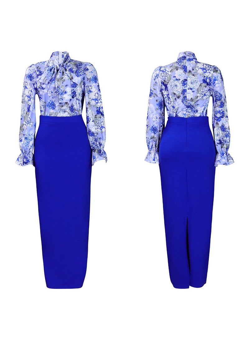 Shougu New Fashion Printed Strap Long Sleeve Shirt Half Skirt Long Skirt Cross border Two piece Set - Image 5