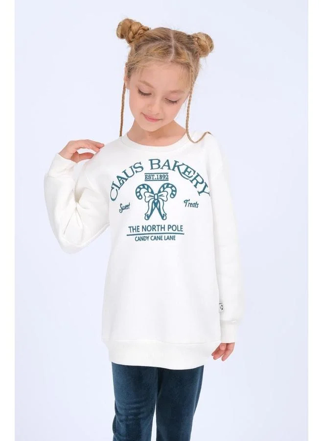 Perendi Girl's Embroidered Sweatshirt and Velvet Leggings Set with Lined Fleece for Winter