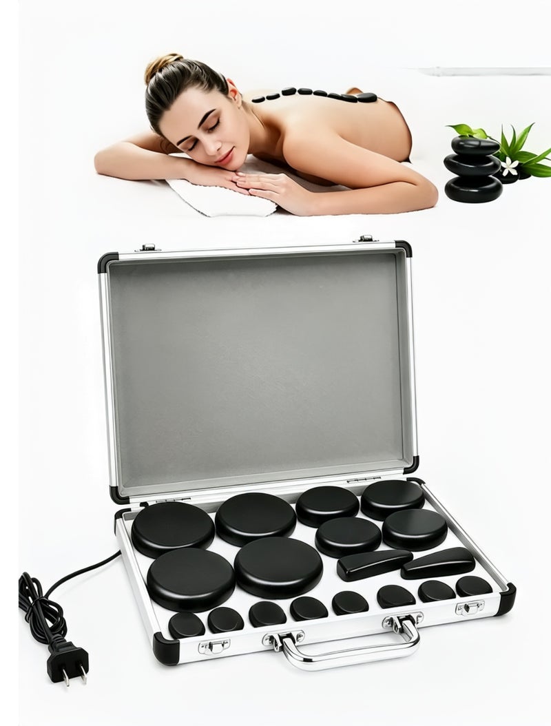 Sumkyle Hot Stones Massage Set, 18 Pcs Basalt Hot Stones with Heater Kit, Massage Stones for Home spa, Relaxing, Healing, Pain Relief - Image 1