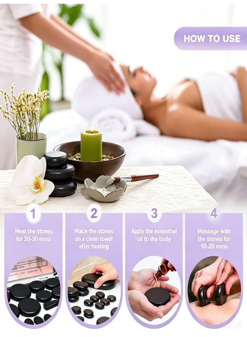 Sumkyle Hot Stones Massage Set, 18 Pcs Basalt Hot Stones with Heater Kit, Massage Stones for Home spa, Relaxing, Healing, Pain Relief - Image 3