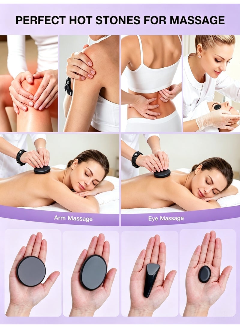 Sumkyle Hot Stones Massage Set, 18 Pcs Basalt Hot Stones with Heater Kit, Massage Stones for Home spa, Relaxing, Healing, Pain Relief - Image 2