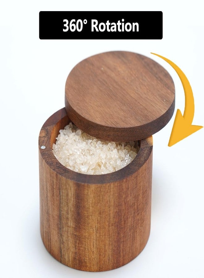 Phininia Acacia Salt Cellar, Wood Salt Box With Swivel Cover, Spice Keeper, Wood Jar For Kitchen, Perfect For Keeping Table Salt, Gourmet Salts, Herbs or Favorite Seasonings - Image 4