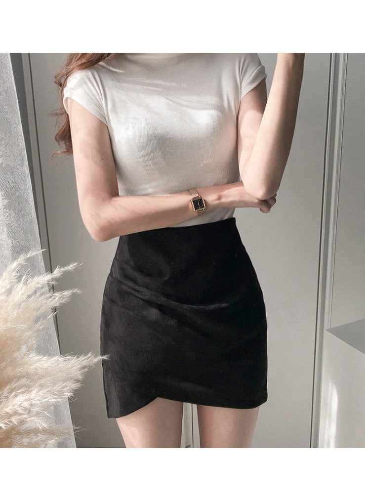 Loquat Women's Solid Color Autumn And Winter Pile Pleated Cross Irregular Zipper Short Skirt - Image 1