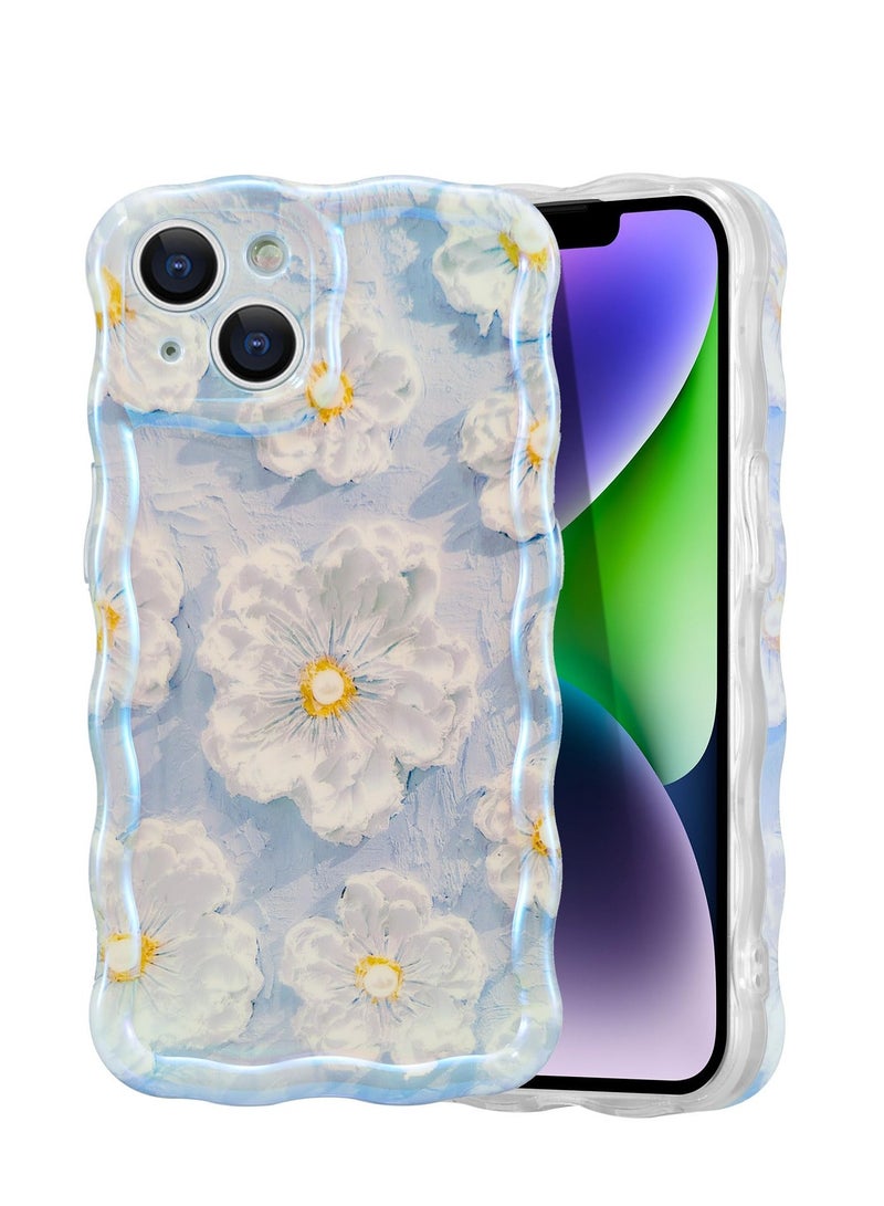 Case for iPhone 13, Colorful Retro Oil Painting Flower Laser Glossy Pattern Cute Curly Waves Border Exquisite Floral Phone Cover Stylish Durable TPU Protective Case - Image 1