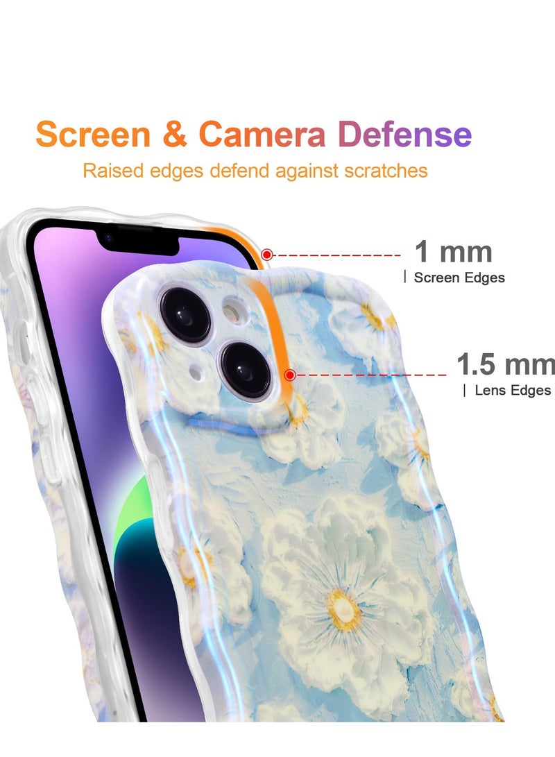 Case for iPhone 13, Colorful Retro Oil Painting Flower Laser Glossy Pattern Cute Curly Waves Border Exquisite Floral Phone Cover Stylish Durable TPU Protective Case - Image 3