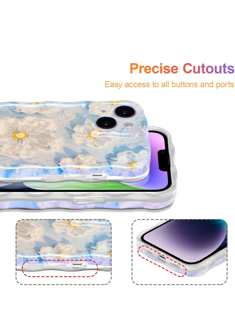 Case for iPhone 13, Colorful Retro Oil Painting Flower Laser Glossy Pattern Cute Curly Waves Border Exquisite Floral Phone Cover Stylish Durable TPU Protective Case - Image 4