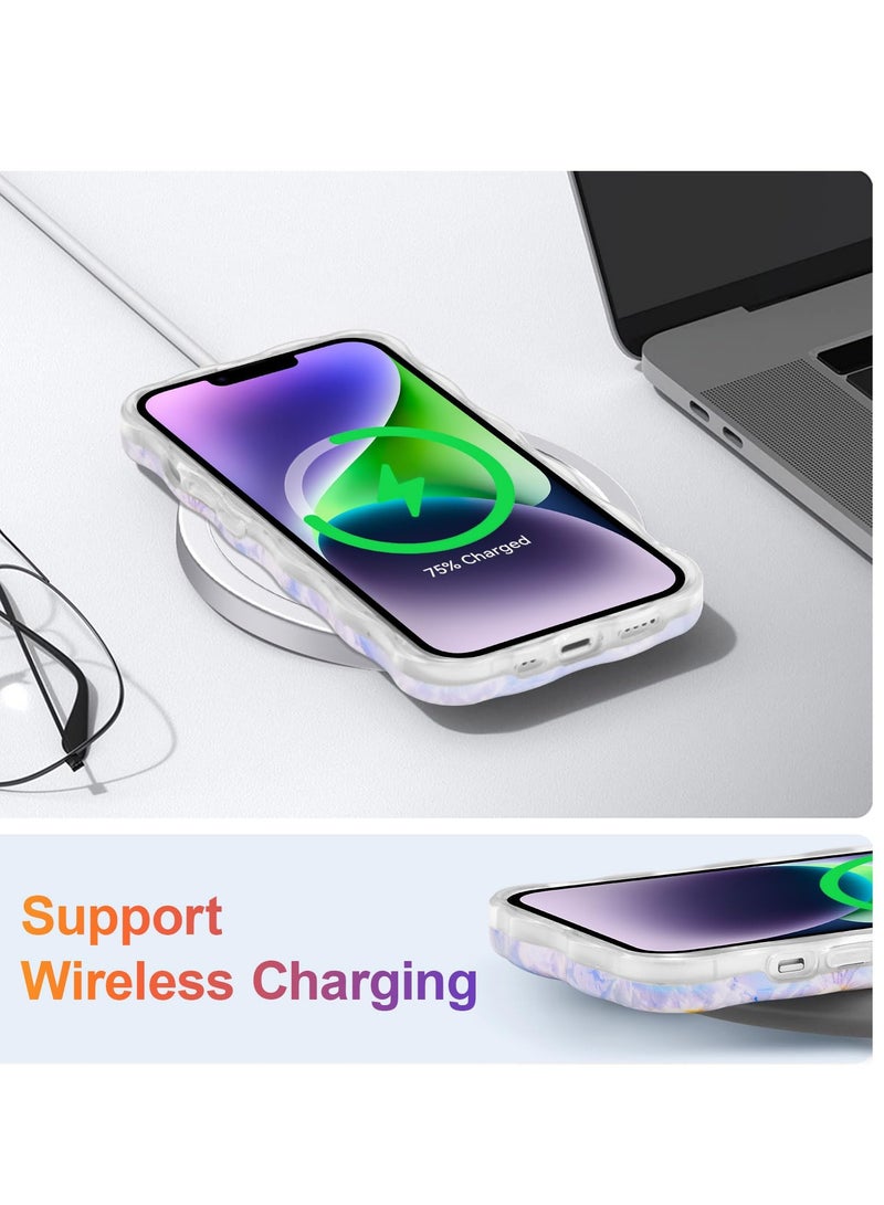 Case for iPhone 13, Colorful Retro Oil Painting Flower Laser Glossy Pattern Cute Curly Waves Border Exquisite Floral Phone Cover Stylish Durable TPU Protective Case - Image 5