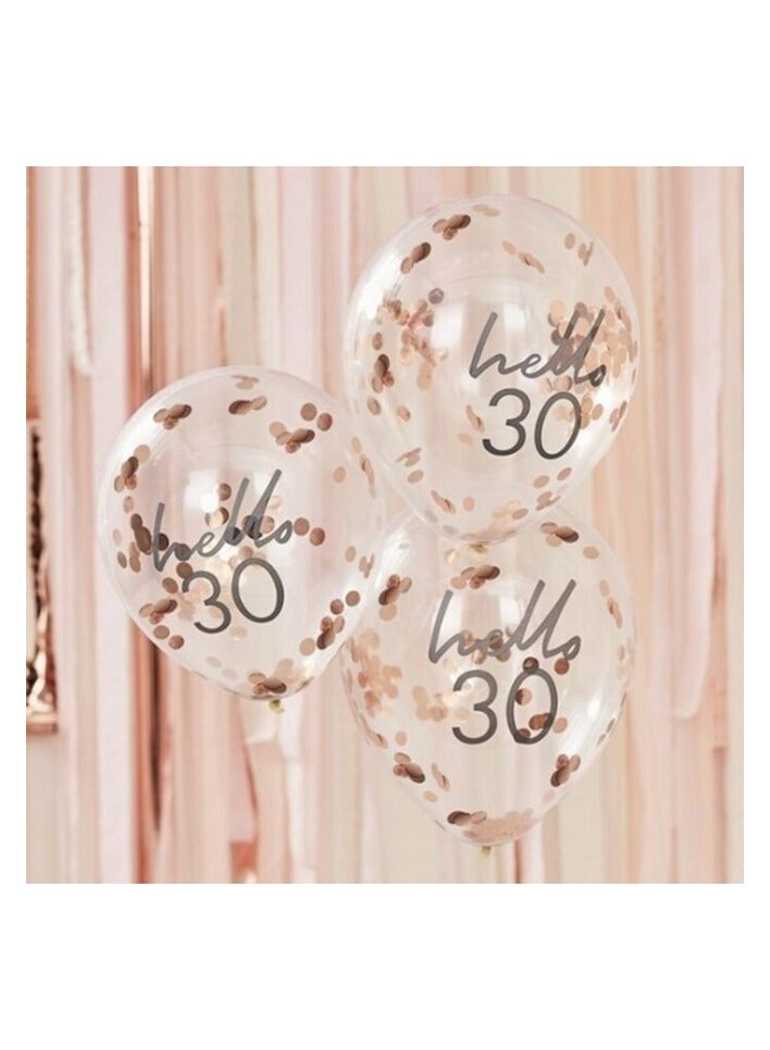 Ginger Ray 12" Rose Gold Confetti Filled 'Hello 30' Balloons 