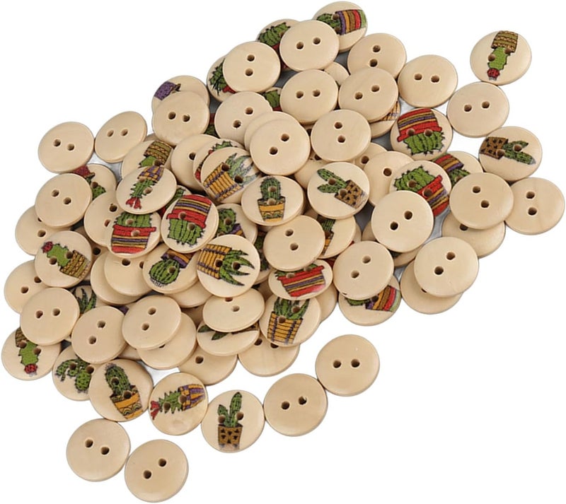 Round Wooden Buttons Adorable Printed 2 Holes Wood for Sewing Craft, Important Clothing Accessories for DIY Handmade Projects (#7) - Image 2