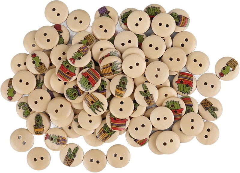 Round Wooden Buttons Adorable Printed 2 Holes Wood for Sewing Craft, Important Clothing Accessories for DIY Handmade Projects (#7) - Image 1