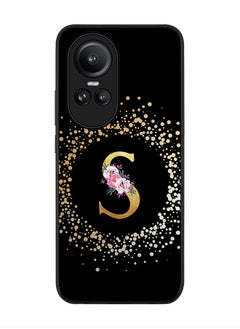 Rugged Black Edge case for Oppo Reno10 / Oppo Reno10 Pro, Slim fit Flexible   Custom Monogram Initial Letter Floral Pattern Alphabet - S (Black)