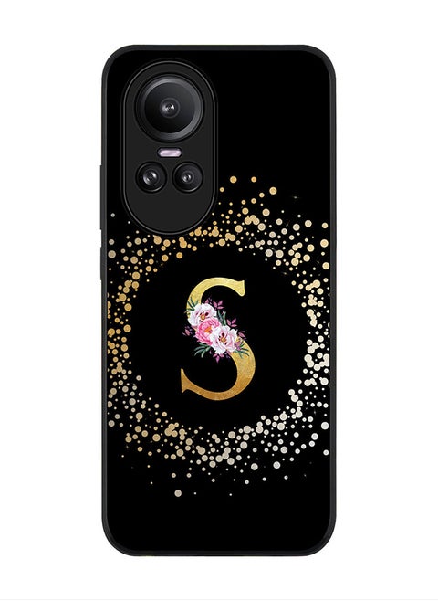 Rugged Black Edge case for Oppo Reno10 / Oppo Reno10 Pro, Slim fit Flexible   Custom Monogram Initial Letter Floral Pattern Alphabet - S (Black)