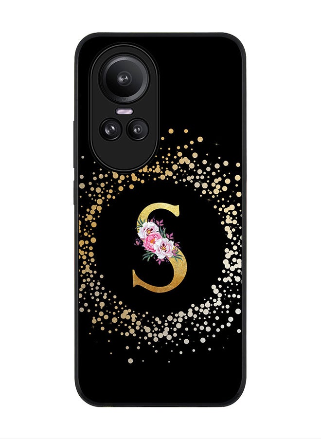 Stylizedd - Rugged Black Edge case for Oppo Reno10 / Oppo Reno10 Pro, Slim fit Flexible   Custom Monogram Initial Letter Floral Pattern Alphabet - S (Black) - Image 1