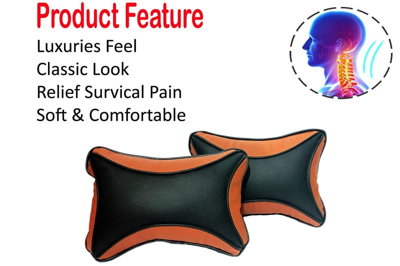 ABS AUTO TREND ABS Car Seat Neck Rest FauxLeather Cushion Pillow for Datsun Go Plus (Set of 2) Black-Ten - Image 2