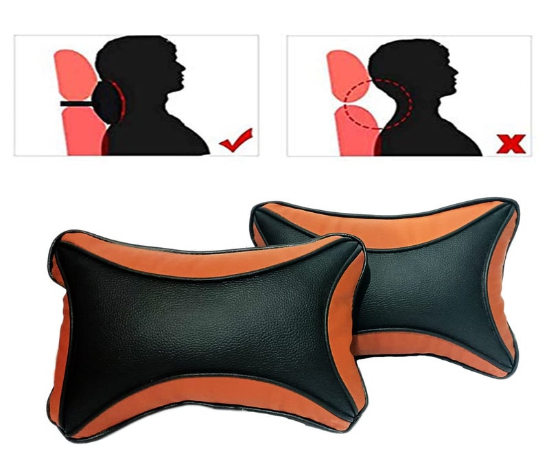 ABS AUTO TREND ABS Car Seat Neck Rest FauxLeather Cushion Pillow for Datsun Go Plus (Set of 2) Black-Ten - Image 3